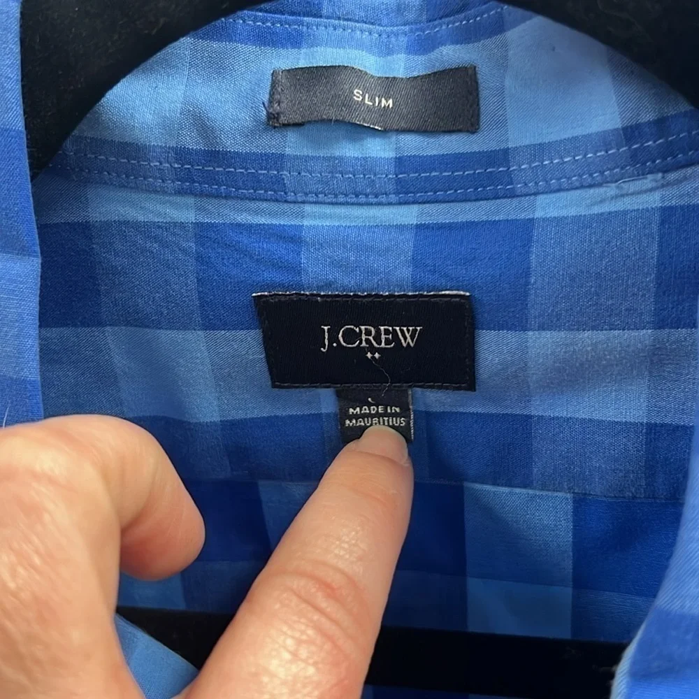 Men’s J.Crew size large slim fit, multi blue button up shirt